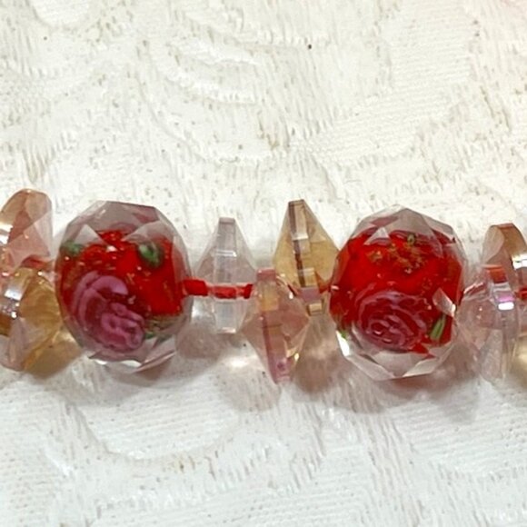 Religious Red & Clear Real Crystal Rosary Bracelet Red Cord Crucifix Charm - Picture 7 of 8